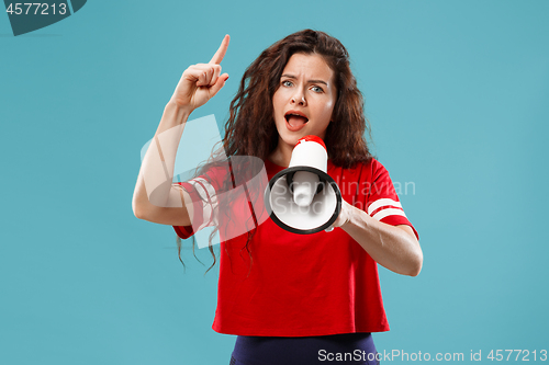 Image of Woman making announcement with megaphone