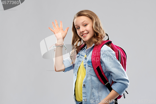 Image of happy smiling teenage student girl with school bag