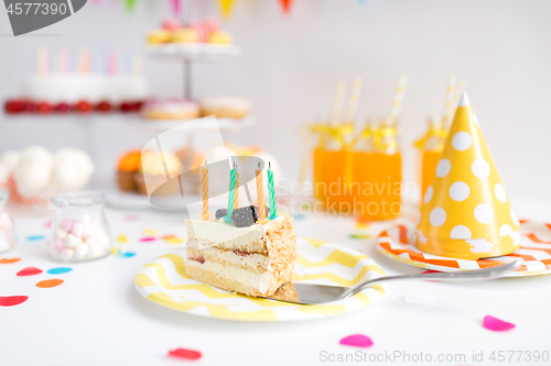 Image of piece of cake on plate at birthday party