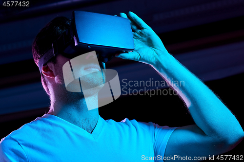 Image of man in virtual reality headset or vr glasses