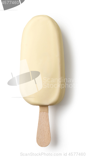 Image of ice cream covered with white chocolate