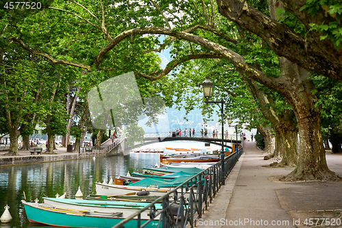 Image of Canal du Vasse and the Love Bridge of Annecy, France