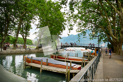 Image of Canal du Vasse and the Love Bridge of Annecy, France