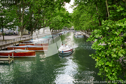 Image of Canal du Vasse and the Love Bridge of Annecy, France