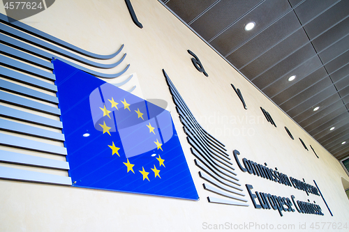 Image of Logo of the European Commission building in Brussels.