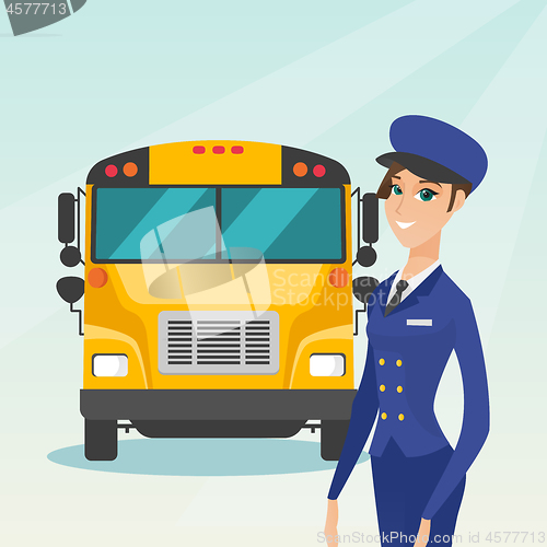 Image of Young caucasian female school bus driver.