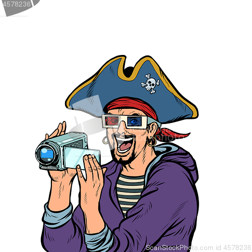 Image of pirate shoots and watches adventure movies