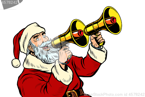 Image of Santa Claus with a megaphone. Christmas sale