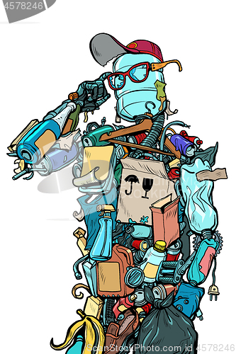 Image of The character garbage man. Landfills dump ecology and pollution concept