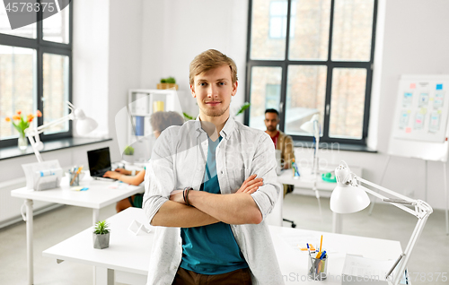 Image of man with crossed hands at office