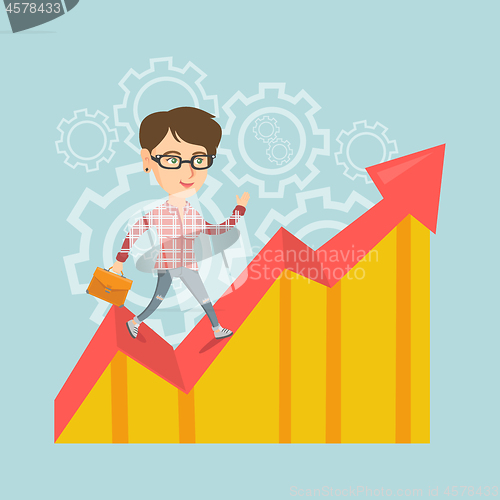 Image of Happy business manager standing on profit chart.