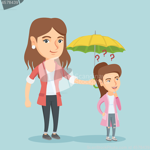 Image of Insurance agent holding umbrella over a woman.