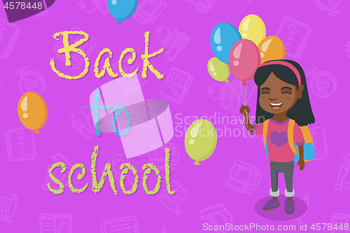 Image of Caucasian schoolgirl with the bunch of balloons.