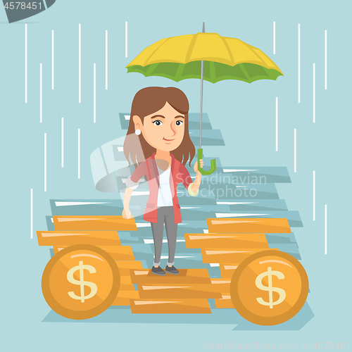 Image of Caucasian business insurance agent with umbrella.