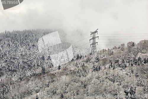 Image of Electric power lines in snow