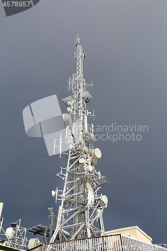 Image of Transmitter tower frozen in winter frost