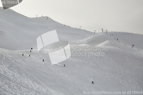 Image of Skiing slopes, snowy Alpine landscape