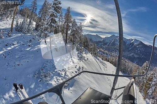 Image of Ski resort in the mountains, ski lift ascend