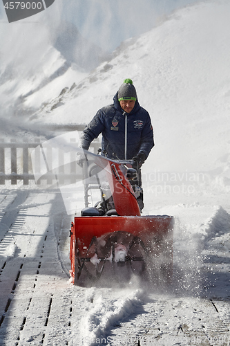 Image of High mountain ski resort plowing snow