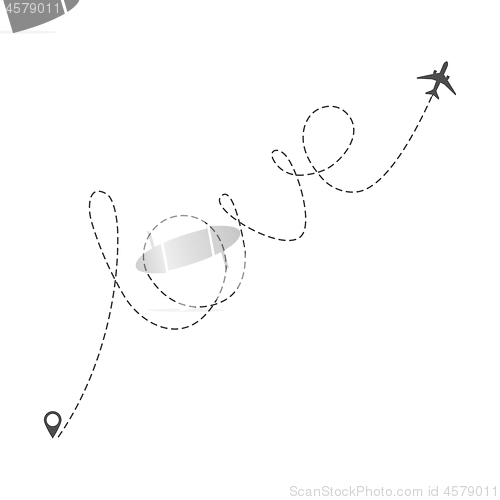 Image of Airplane Route with Dotted Word Love