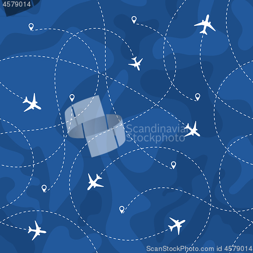 Image of Seamless Pattern Airplanes Routes