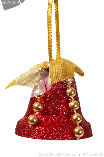 Image of Christmas decoration, red bell on white