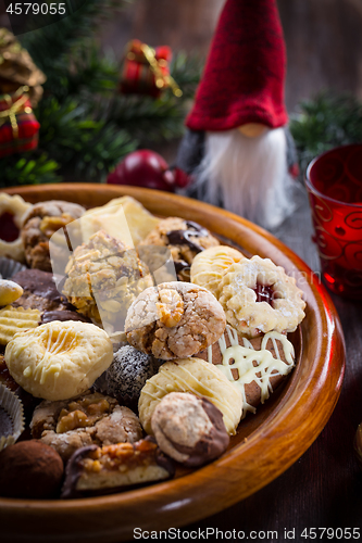 Image of Assortment of Christmas cookies with ornaments