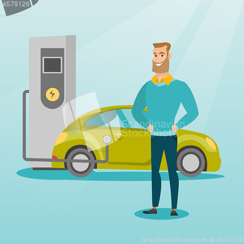 Image of Charging of electric car vector illustration.