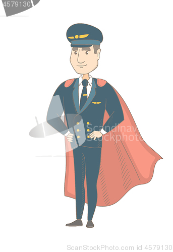 Image of Young caucasian pilot dressed as superhero.