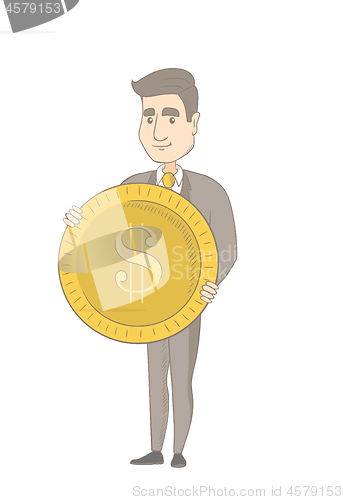 Image of Successful caucasian businessman with dollar coin.