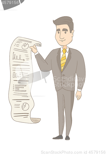 Image of Caucasian businessman presenting business report.