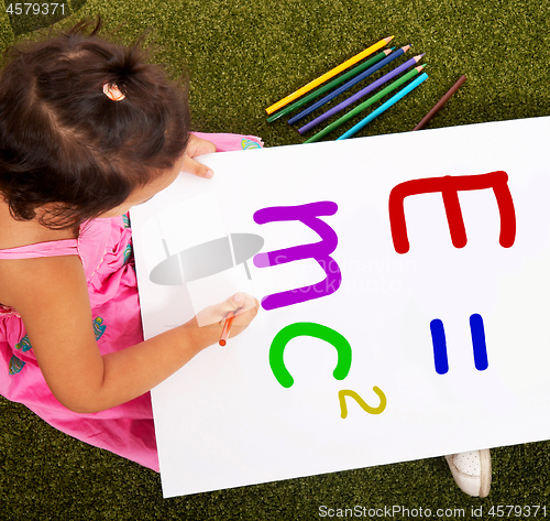 Image of Girl Writing formula Shows Kids Learning