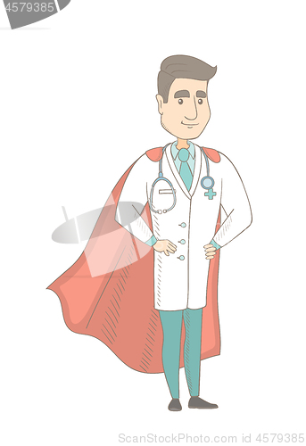 Image of Young caucasian doctor dressed as a superhero.