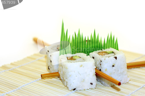 Image of Sushi Rolls structured over white