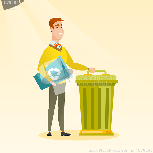 Image of Man with recycle bin and trash can.