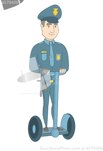 Image of Caucasian security guard riding electrical scooter