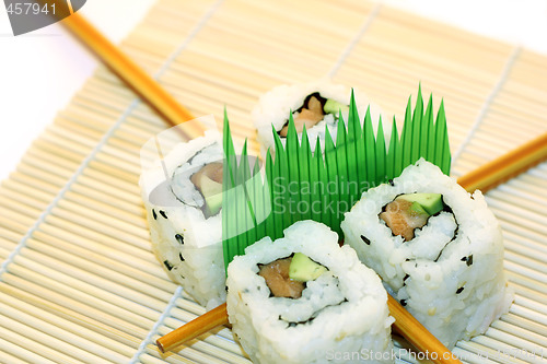 Image of Sushi Rolls structured over white