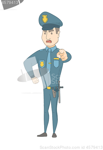 Image of Serious caucasian police officer pointing at you.