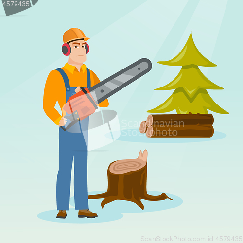 Image of Lumberjack with chainsaw vector illustration.