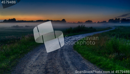 Image of Evening fog in european field