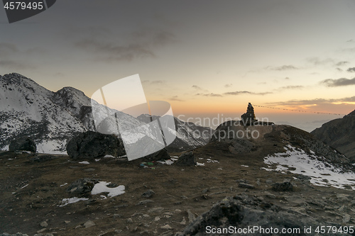Image of Romantic sunset in Himalaya mountain