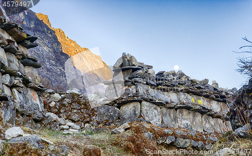 Image of Langtang valley moonrise over mountain