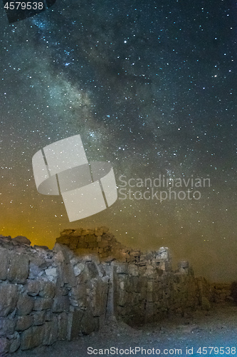 Image of Milky Way and ruins in Israel