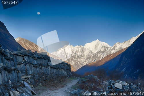 Image of Langtang valley moonrise over mountain