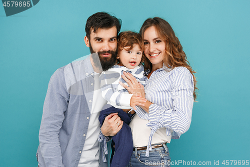 Image of A happy family on blue background