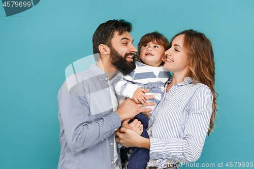 Image of A happy family on blue background