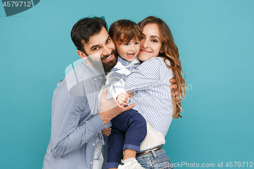 Image of A happy family on blue background