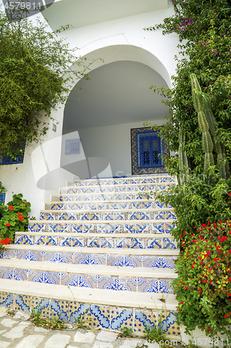 Image of Aged backyard stairs in Andalusian style from Sidi Bou Said