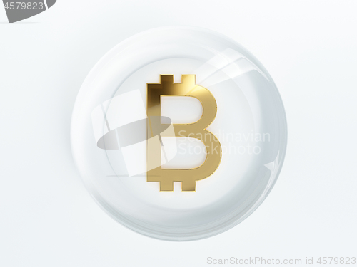 Image of bitcoin cryptocurrency golden symbol covered with glass 