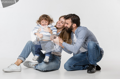 Image of A happy family on white background